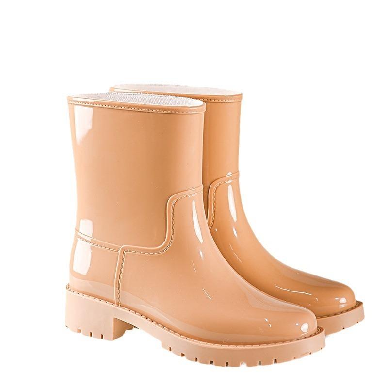 High-end Rain Shoes Women's Outer Wear Rain Boots Medium Tube Short Tube Water Shoes Waterproof and Non-slip Rubber Shoes Thickened Overshoes