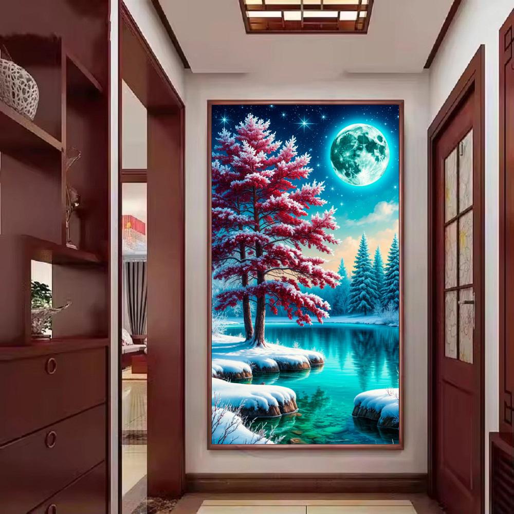Large Size Mosaic DIY Full Diamond Painting Kits Art Forest Lakes and Moon Embroidery Cross Stitch Rhinestones