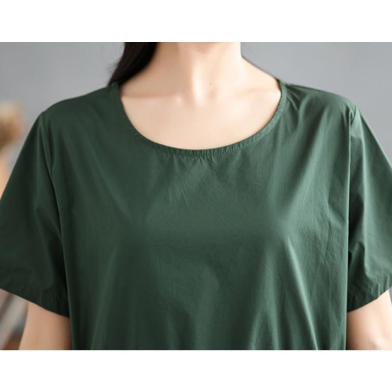 DIMANAF New 2025 Plus Size Summer Dress Women Basic Solid Casual Short Sleeve Dress Loose Pockets