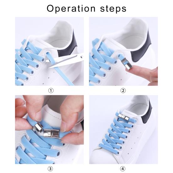 1 Pair 8mm No Tie Shoelaces Buckle Closing Opening Solid Color Flat Elastic Multipurpose Kids Adult Lazy Shoe Laces for Outdoor