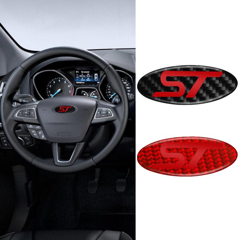 BAZA7 Resin Carbon Fiber Style ST Badge Logo Car Steering Wheel Center Sticker for Ford Focus Mondeo Fiesta Kuga Ranger Fiesta Escort