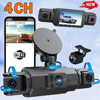 Yeni Araba Dash Kamerası 4 Kanal 1080P Sürüş Kamerası Gece Görüş WiFi Araba DVR için 360° Ön Sol Sağ Arka Döngü Kaydı Siyah Kutu