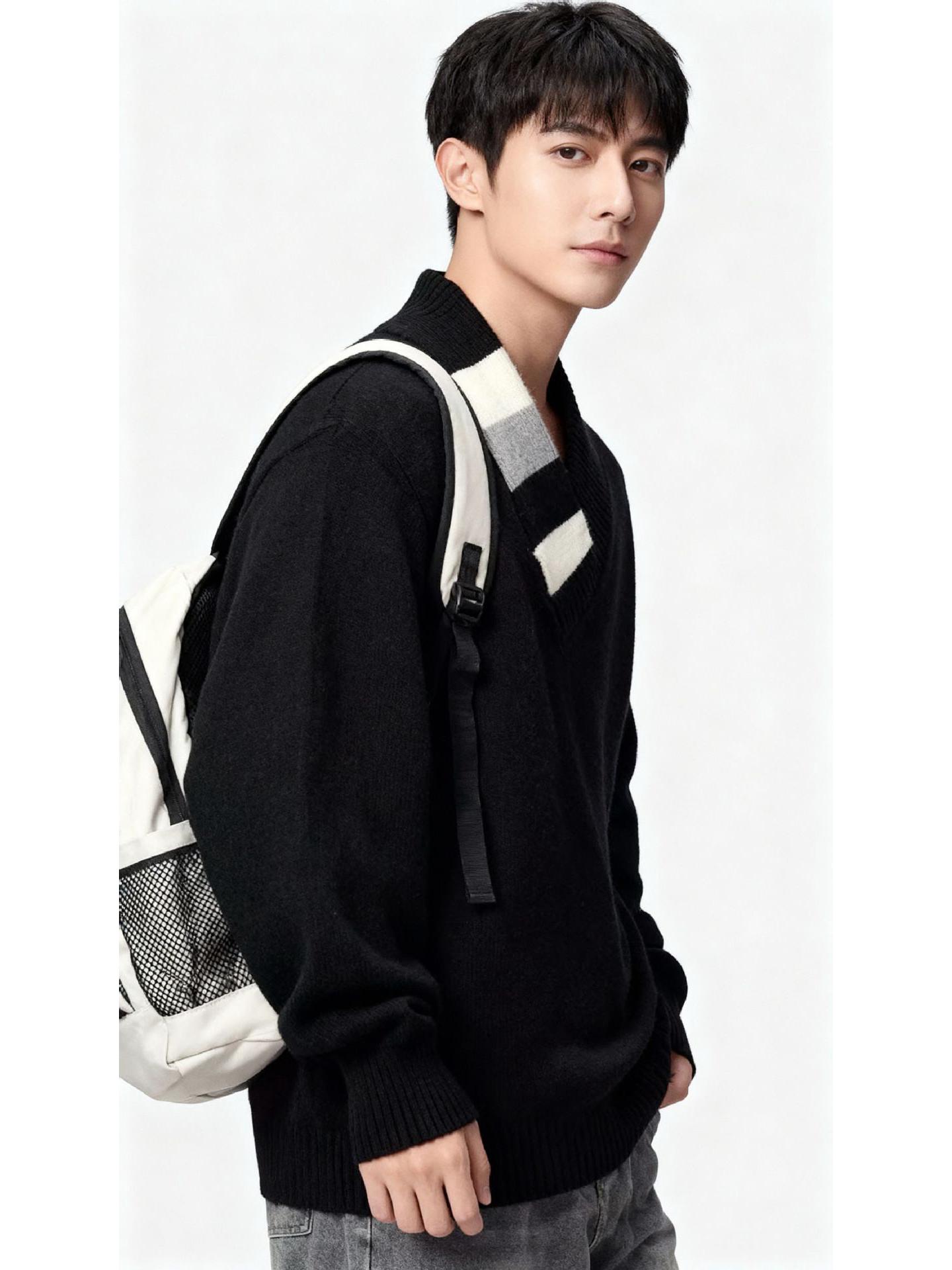 Teen Faux Scarf V-neck Men s Two-piece Knitwear Jacket XXXL