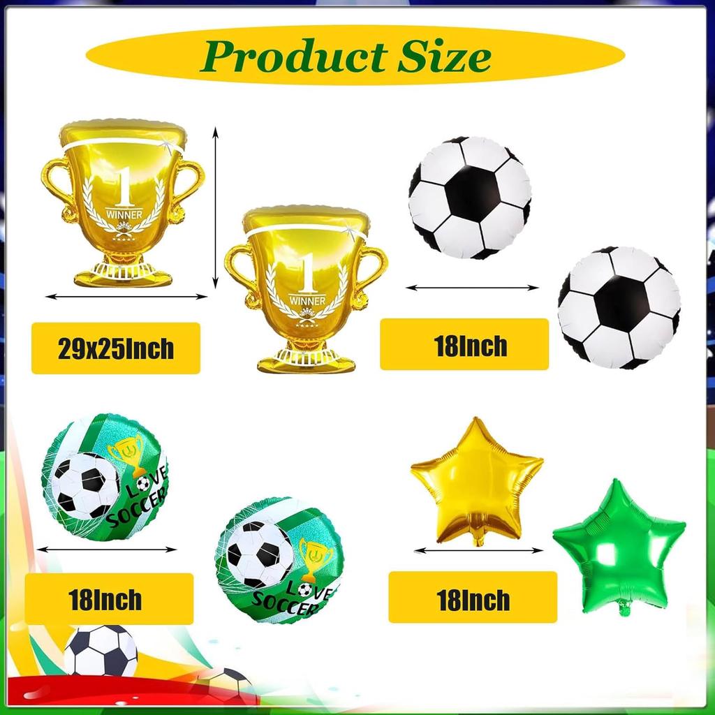 8 Pcs Soccer Balloons Set World Champion Trophy Balloon for Soccer Birthday Game Day Party Team Victory Celebration Sports Theme