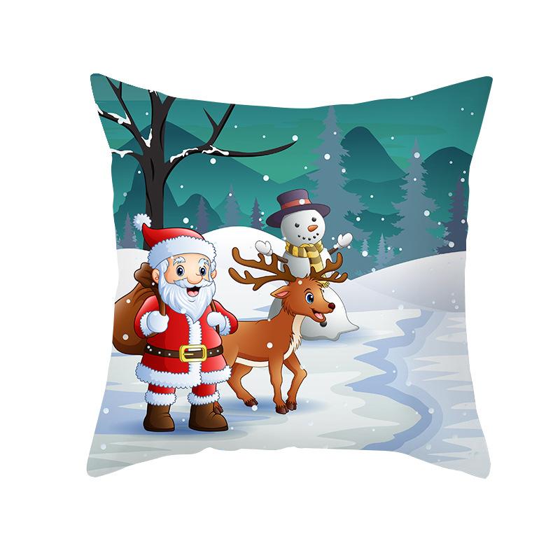 Christmas Cartoon Pillow Cover Living Room Bedroom Sofa Cushion Peach Skin Printed Pillow