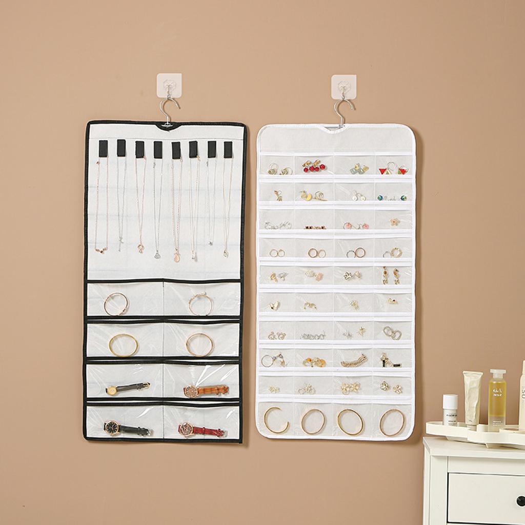 80/48 Pocket Hanging Jewelry Organizer Bag Double-Sided Earrings Necklaces Rings Closet Holder Jewelry Display Hanger Rack