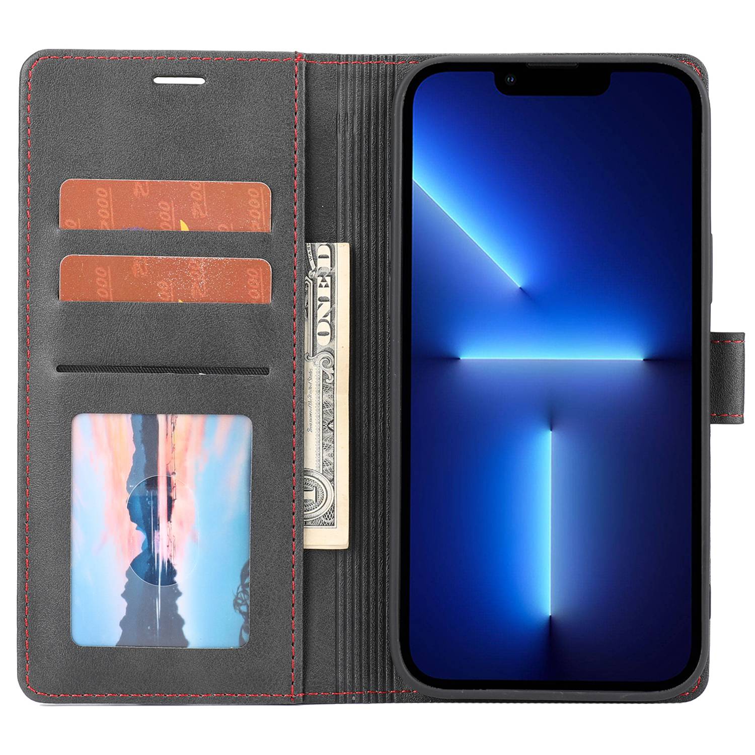 

For iPhone 14 6.1 inch Anti-wear Phone Cover Shockproof Splicing Flip Leather Case Wallet Stand with Magnetic Closing Clasp Pink
