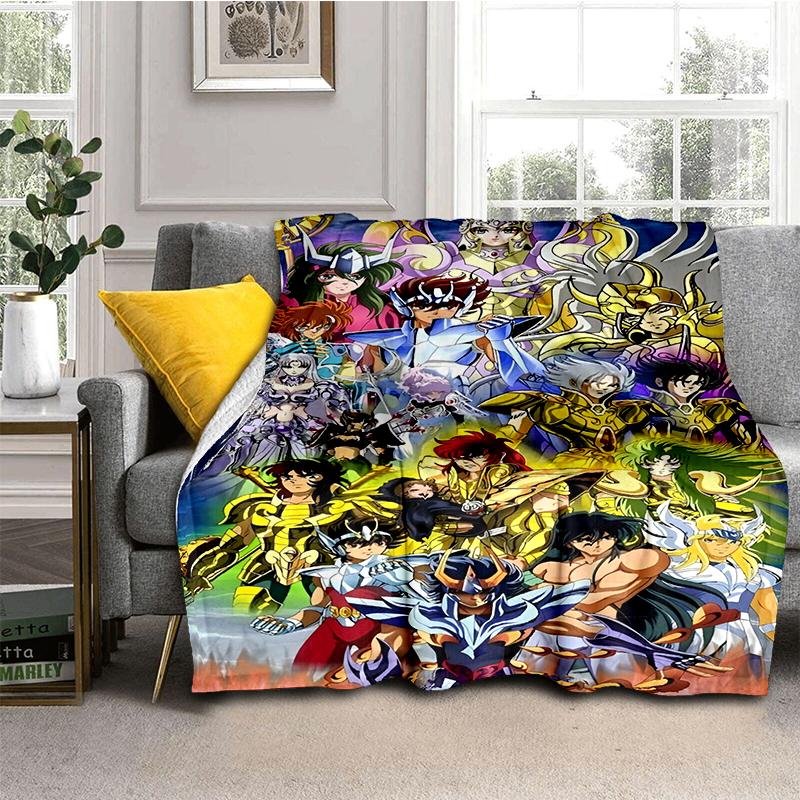 Cartoon Anime Saint-Seiya Glod Throws Blanket Kids Super Soft Blankt for Sofa Travel Couch Picnic Flannel Blanket Birthday Gift