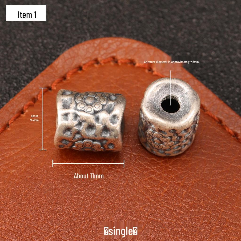 Sterling Silver S999 Ethnic Spacer Beads: Retro Barrel & Ruyi Lock Lucky Beads for DIY Jewelry.