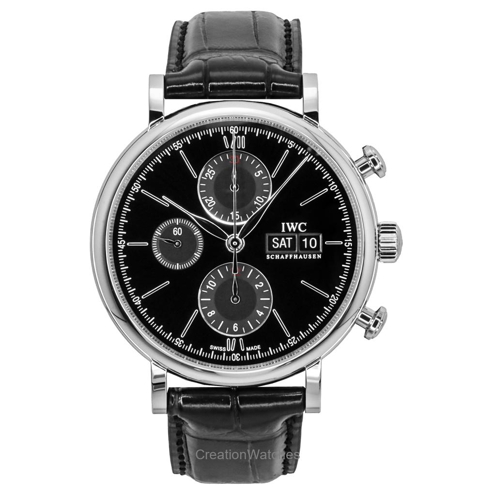 IWC Portofino Chronograph Leather Strap Black Dial Automatic IW391029 Men's Watch