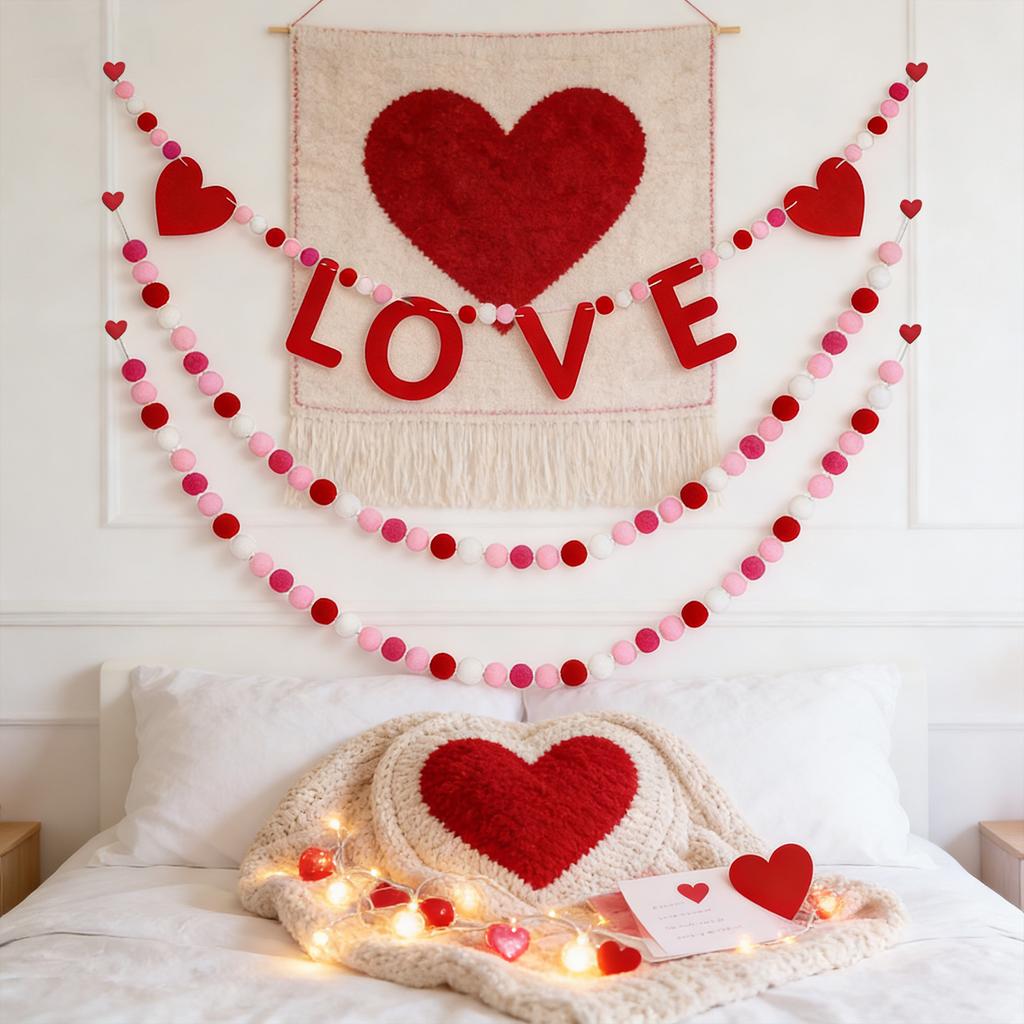 3 Stück Valentinstagsdekorationen, Vorgefädelte Valentinstagsgirlande, 3m Verstellbare Galentines Day Dekorationen Für Zuhause, Kaminsims, Wand, Klassenzimmer