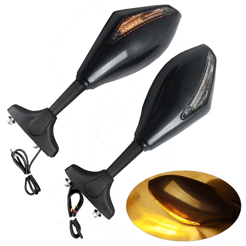 Motorcycle LED Turn Signal View Mirrors For Kawasaki ZX-6R ZX636 ZX6RR ZX10R Yamaha R1 R6 SUZUKI GSXR 600 1000