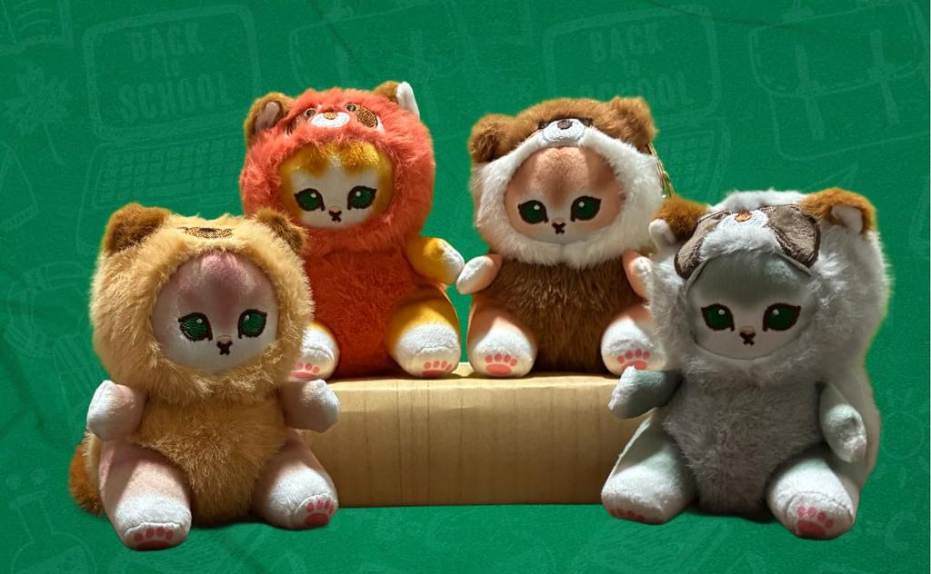 Cute fluffy cat plush Mofu set Plush cat keychain, Sand, 4-color (gray, brown, orange, beige) keychain, [Product]