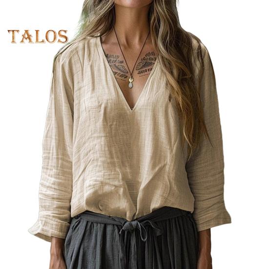 

Женская рубашка с длинным рукавом и V-образным вырезом, однотонная, повседневная, свободного кроя, универсальная блузка, повседневная, для работы, вечеринок S верблюд