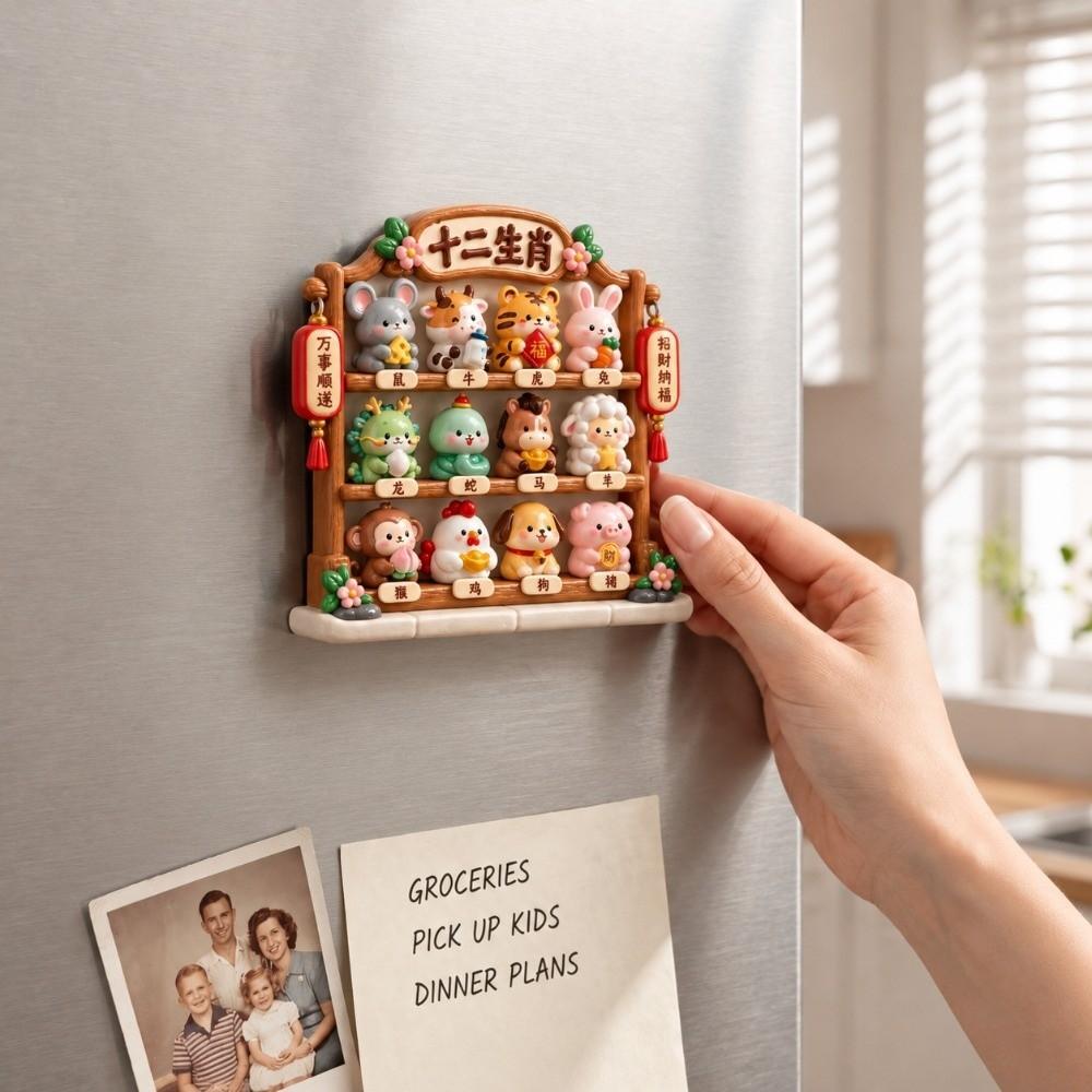 Chinese Traditional Culture Refrigerator Decorations Wooden Chinese Refrigerator Stickers Souvenir