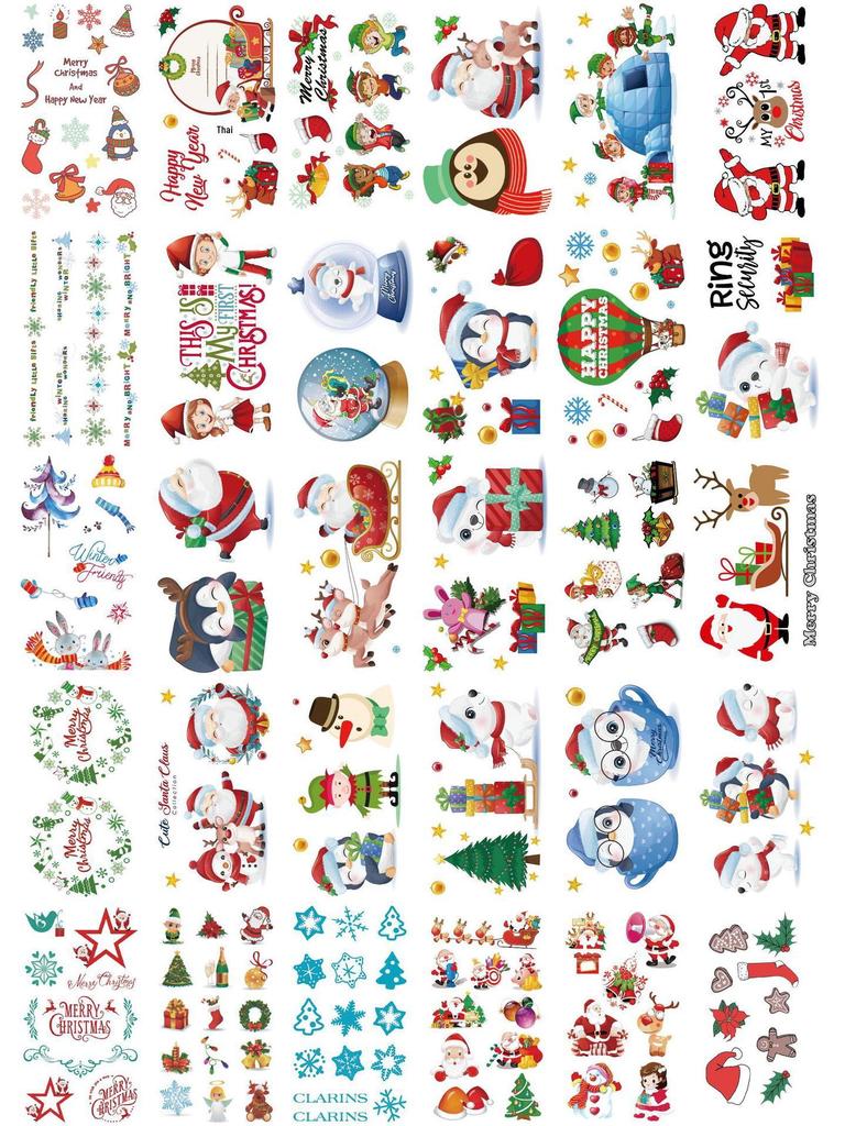 Christmas Santa Reindeer & Penguin Cute Cartoon Tattoo Stickers with English Letters