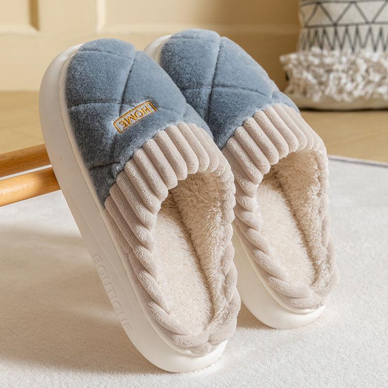 

Fleece thickened cotton slippers women s autumn and winter home warm non-slip couple floor fluffy slippers outside 44-45 [Suitable for 43-44 feet]