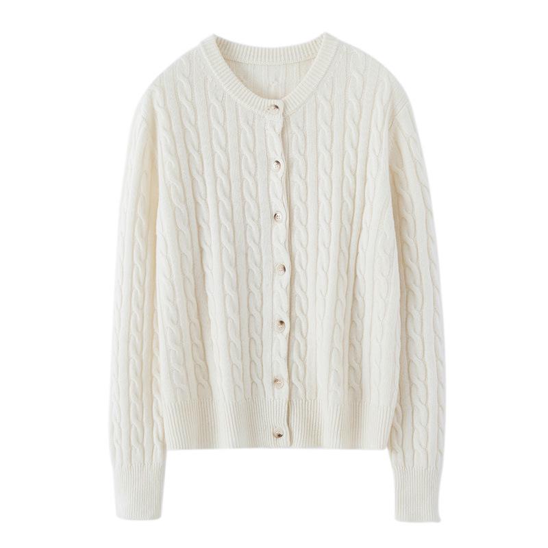 2024 Autumn/Winter Women's Versatile Cable Knit Cashmere Cardigan Sweater