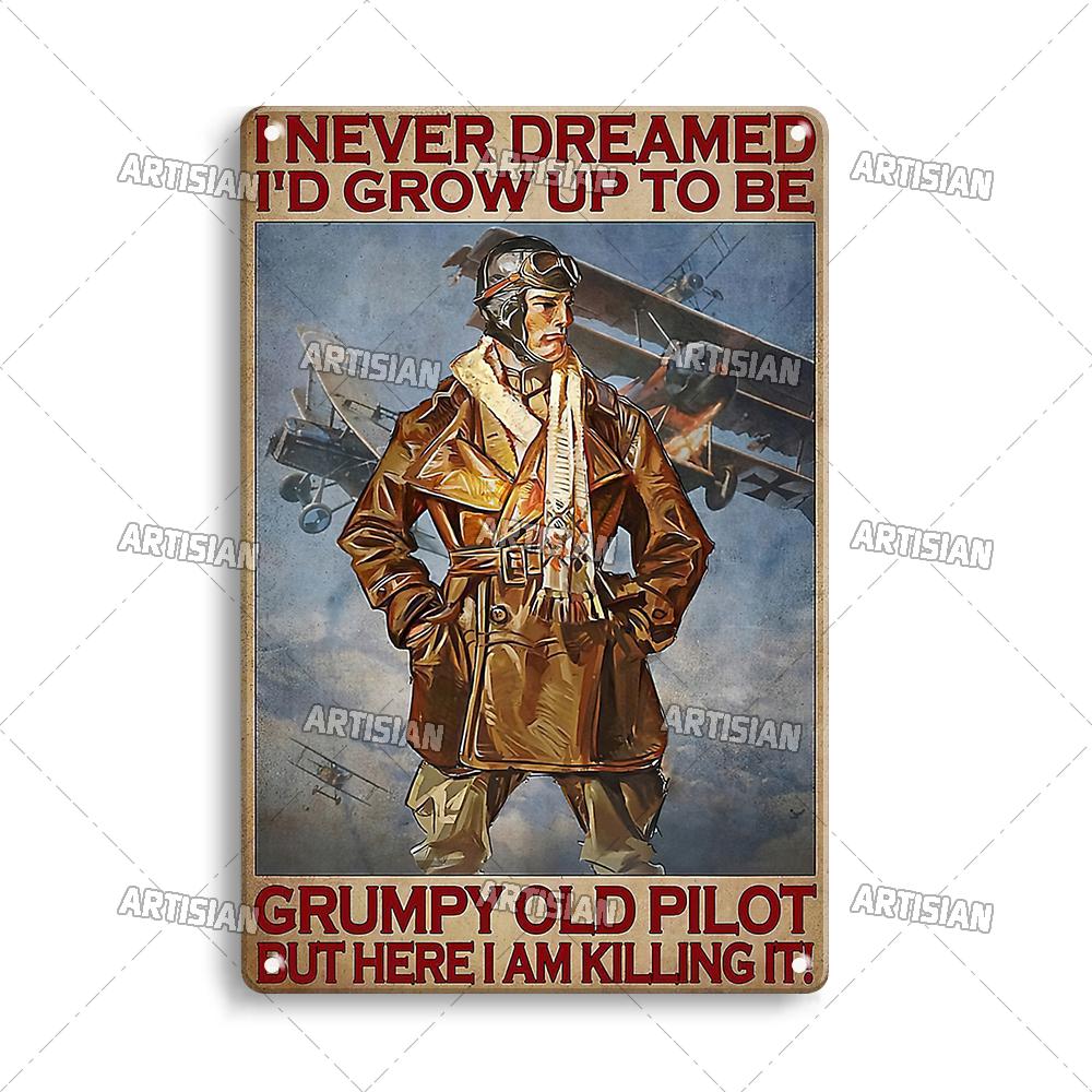 Artisian Flying Metal Sign Pilot Tin Plaque Flight Attendant Decorative Poster Wall Decor Garage Bar Pub Club Hotel Cafe Kitchen