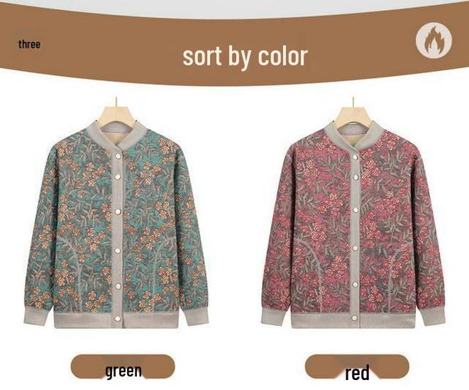 Knitted Sweater Coat for Middle-Aged & Elderly Women - Plush Velvet, Thick Winter Warmth for Grandma & Mom