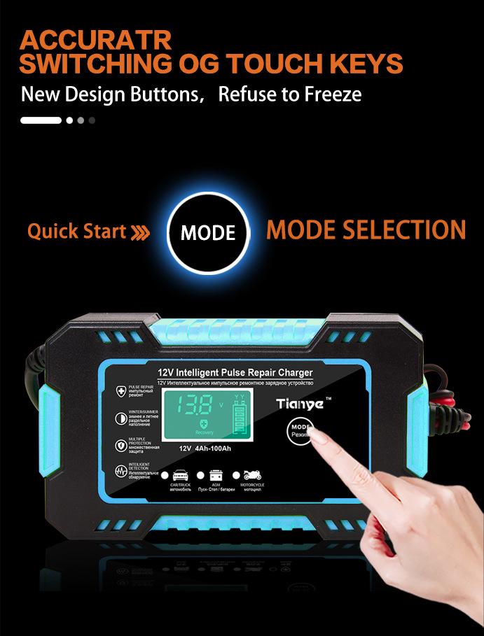 12V 6A Smart Pulse Repair Charger with LED Display for SUV & Motorcycle