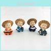 4pcs Cute Straw Hat Little Monk Mini Ornament Set For Desk Decor And Collectors