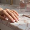 24Pcs Pink Bow Women Press on Nails, Faux Pearl Almond Stick-on Fake Nails, French Tip Glue on False Nails for Office Date Party Wedding