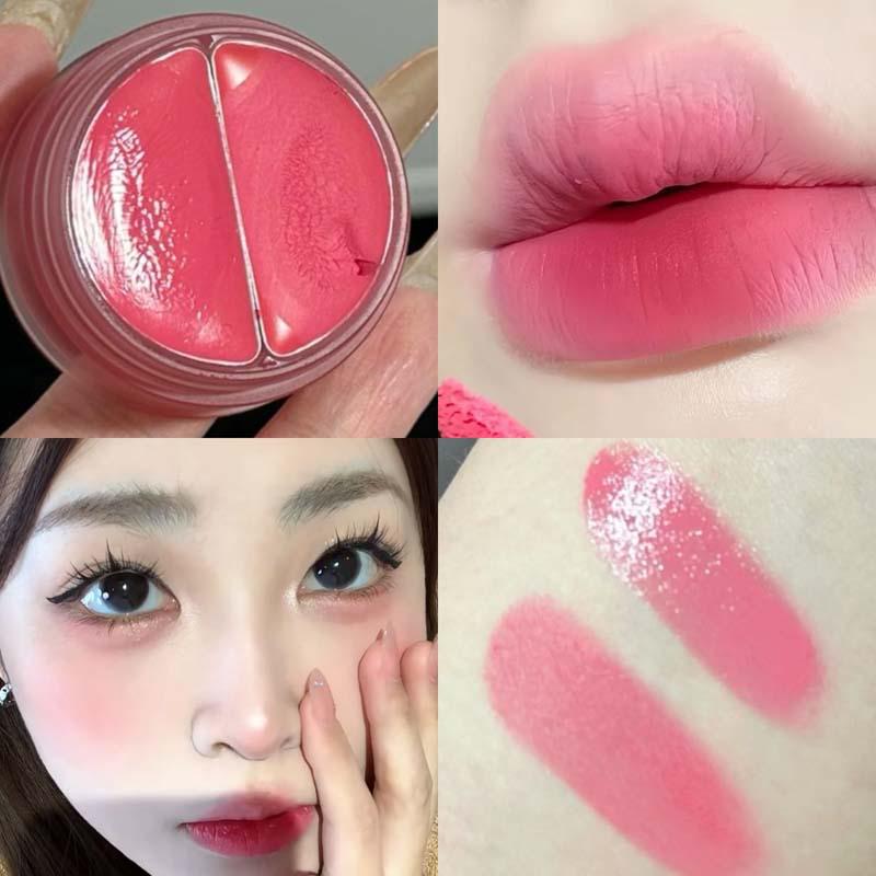 HERORANGE Peach Gauze Lip & Cheek Cream: Korean-Style Watery Matte Lip Mud & Two-Color Blush