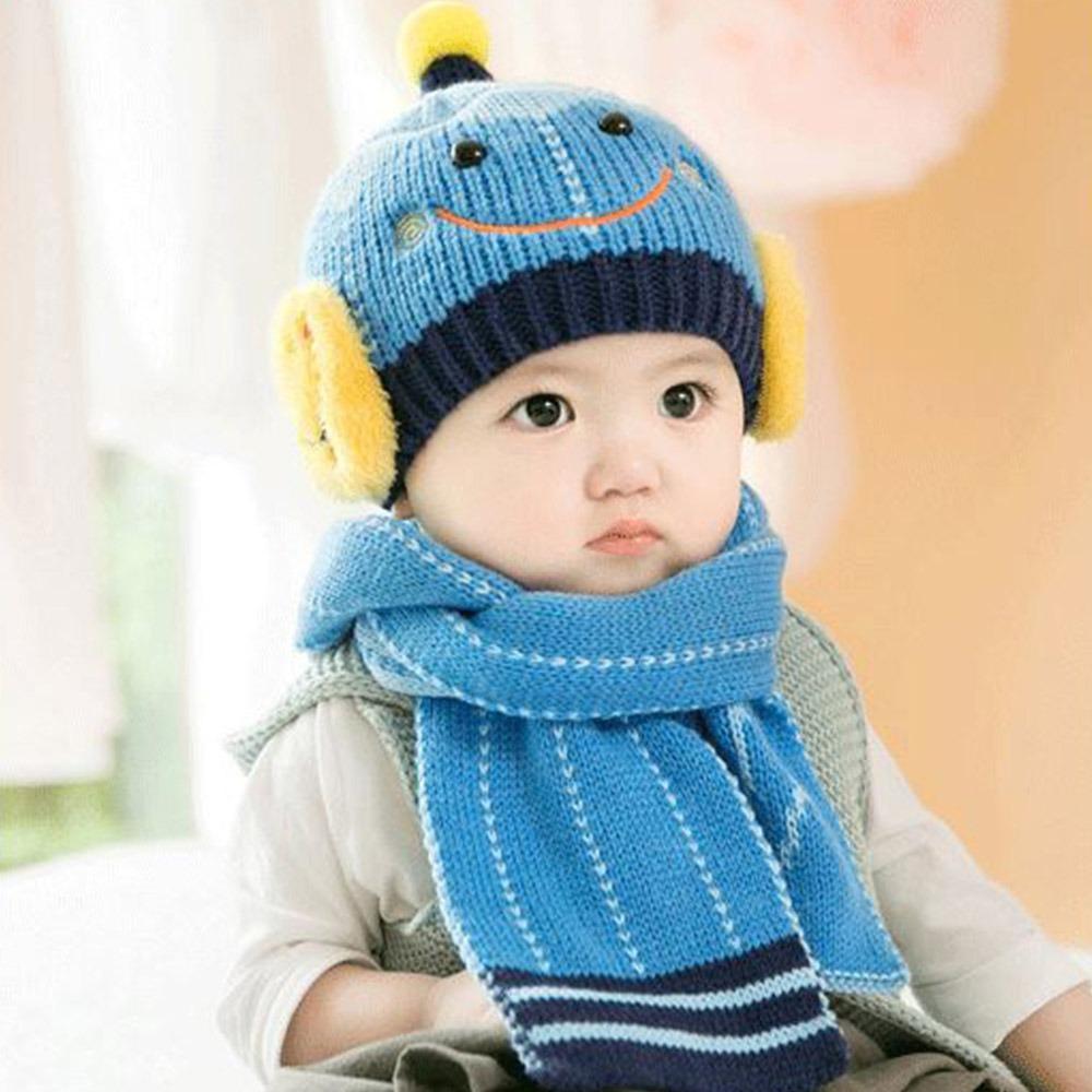 Cartoon Snowman Children Hat Scarf Set Ear Protection Warm Beanie Caps  Children Accessories
