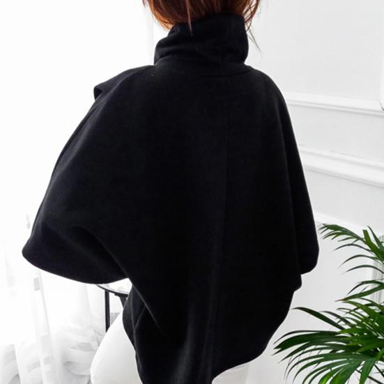 Women Solid Color Cloak Winter Blouses Warm Cape Turtle Neck Batwing Sleeve Jumper Tops