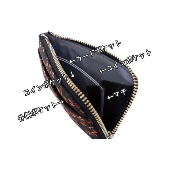 Inden-ya Inden Wallet Zipper Coin Case 1005 F Coin Pouch 05 Black Deer Leather x Red Lacquer Dragonfly Pattern L-shaped Zipper Outer Pocket 1 Card