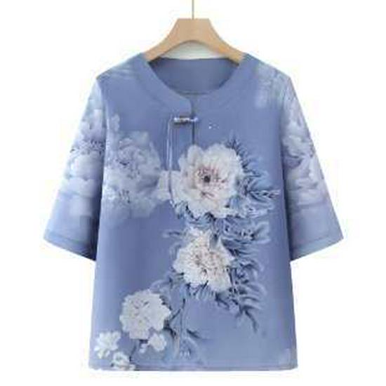 

Summer Short-Sleeved Stylish Top for Middle-Aged and Elderly Women 3XL (120-130 jin)