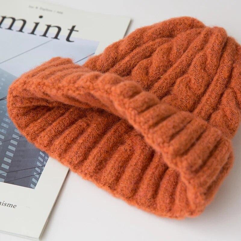 Neue Candy Farben Gestrickte Hüte Für Frauen Kpop Stil Twist Woolen Beanie Hut Herbst Und Winter Weibliche Kappe Halten Warme winter Hut