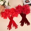 Organza Flower Long Gloves Elastic Wedding Bridal Gloves Retro Ruffles Velvet Mittens  Women