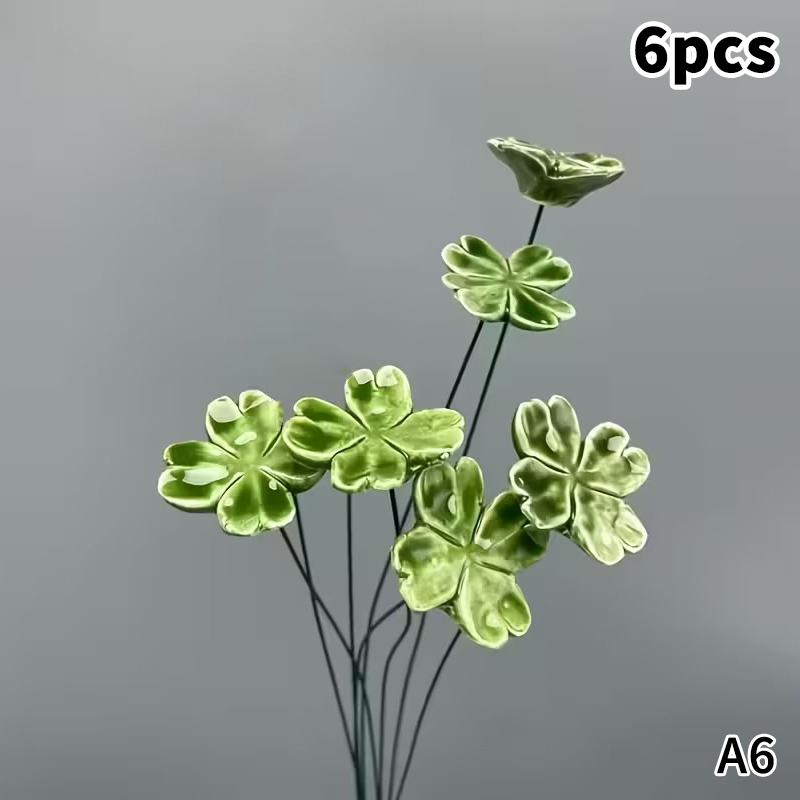 

6/8/10pcs Four-Leaf Clover Ceramic Flowers Symbolize Luck, Hope, Faith, Love Never Fading, Eternal Ceramic Flowers Home Decor