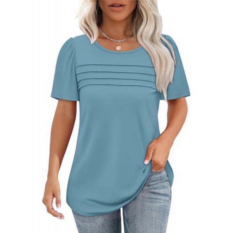 BITCED Women's Fashion Casual Solid Color Print Short Sleeve O-Neck Blouses & Shirts International Design