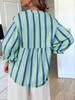 Womens Summer Striped Puff Sleeve Babydoll Blouse V Neck Loose Fit Top