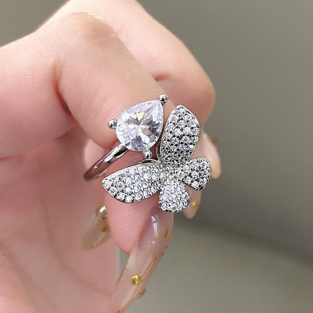 Xiaohongshu hot-selling diamond butterfly ring design light luxury ins style ring