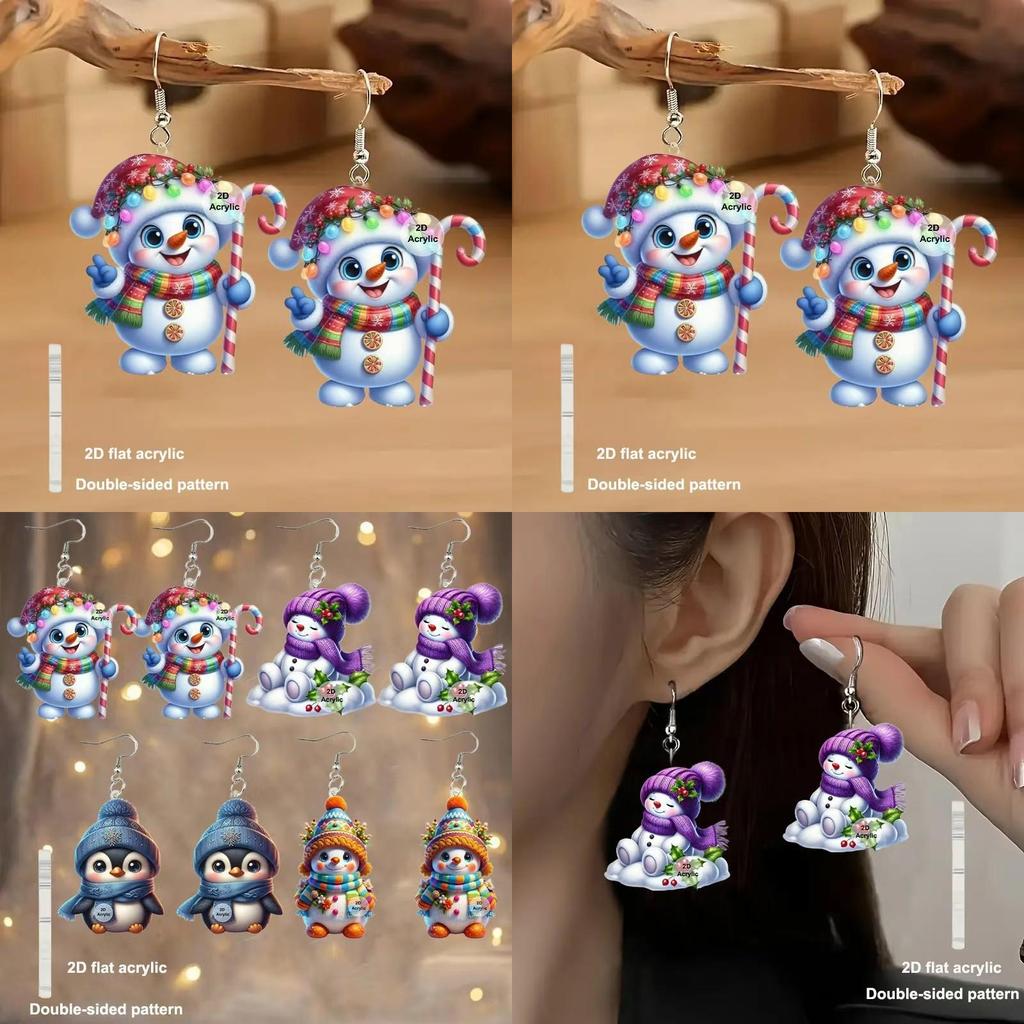 Festive Acrylic Earrings With Cartoon Figures For Christmas Party Fashion And Casual Use