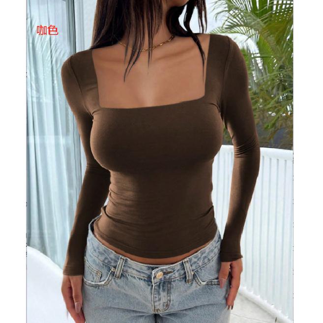 Spring/Summer 2026 Y2K New Women's Square Neck Long Sleeve Pullover Slim Fit Casual Fashion Top for Women