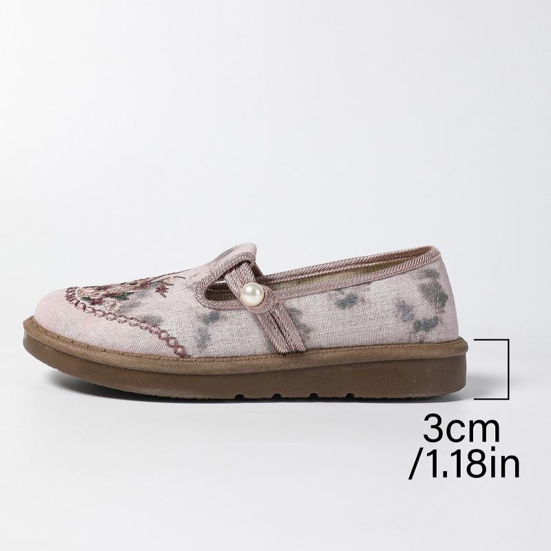 

Модные новые туфли из ткани в китайском стиле, женские удобные туфли с круглым носком и глубоким вырезом, этнические вышитые туфли, слипоны, повседневные туфли 41 розовый