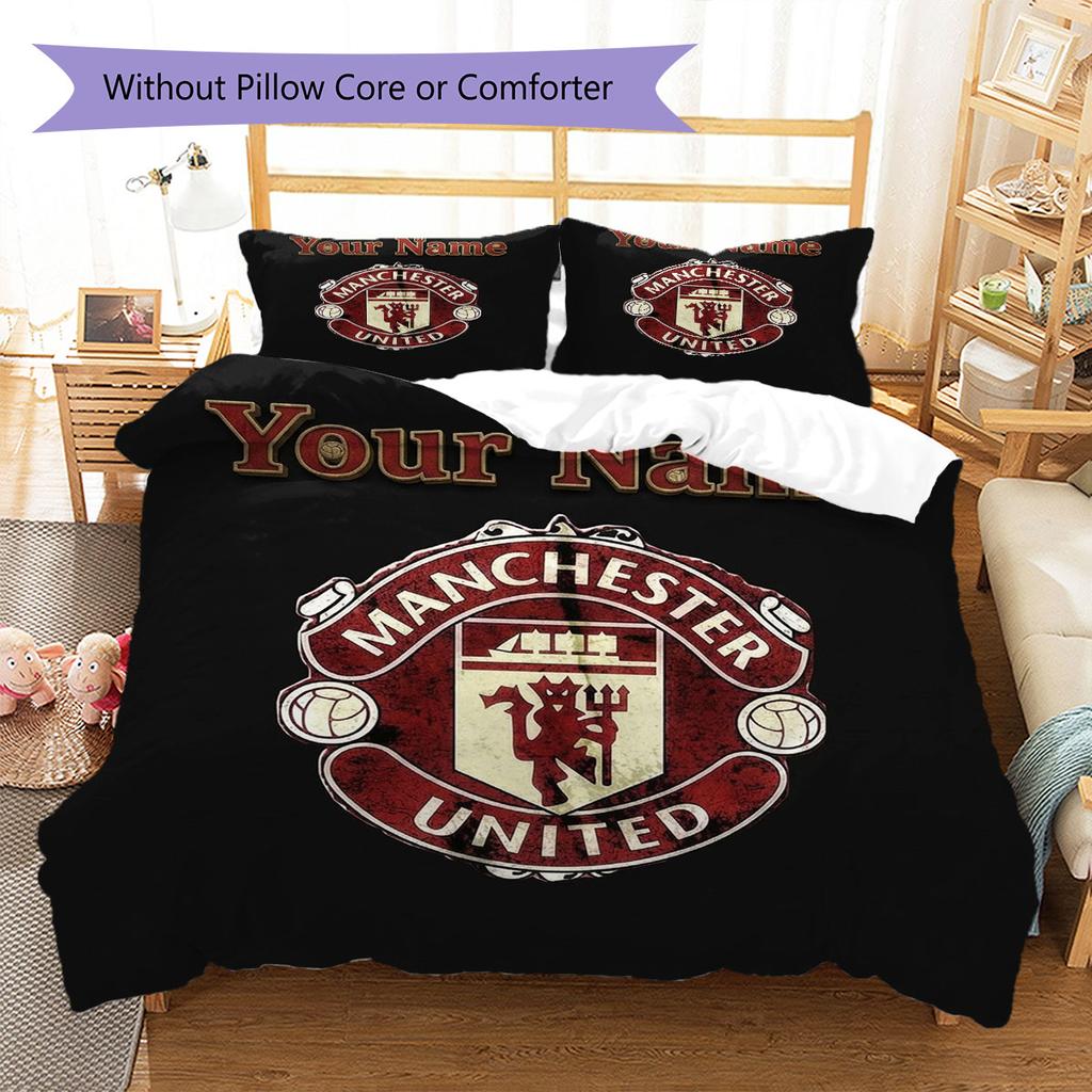 Manchester United F Custom Name Pattern Bedding,Quilt Set Quilt Cover Pillowcase Home Birthday Gift(1 * Duvet Cover + 2 * Pillowcase, Without Core)