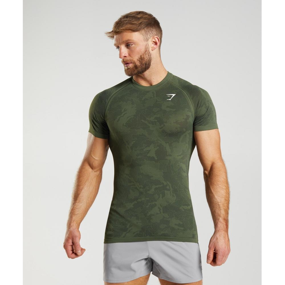 

Бесшовная футболка GYMSHARK Geo Core оливково-черного цвета A5A2D EBH6 XXL
