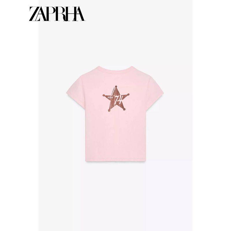 Zaprha2025 Sexy Silm Short Top Modal and Cotton Blended Print round Neck Short Sleeve T-shirt 5654203