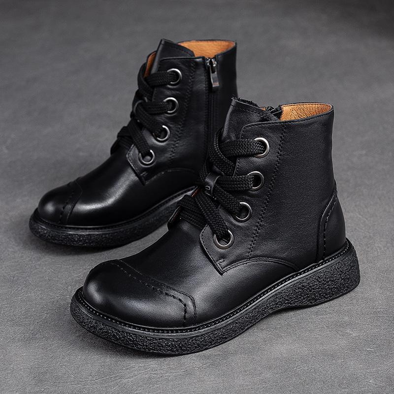 Fashion GKTINOO Genuine Leather Women Short Boots 2025 New Winter Round Toe Ziper Solid Color Handmade Retro Ankle Boots