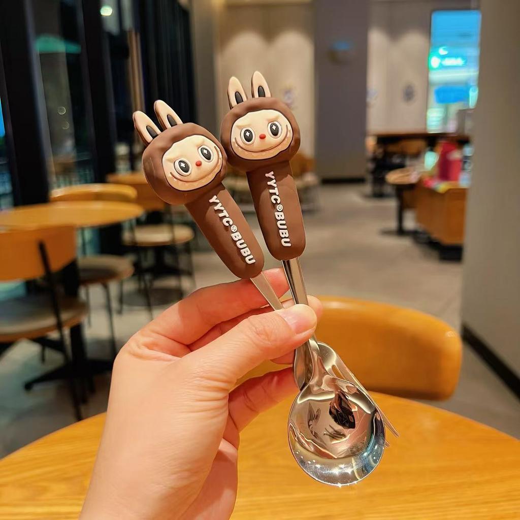 Cute 304 Stainless Steel Forks, Spoons and Chopsticks Cartoon Student and Children's Convenient Tableware Set