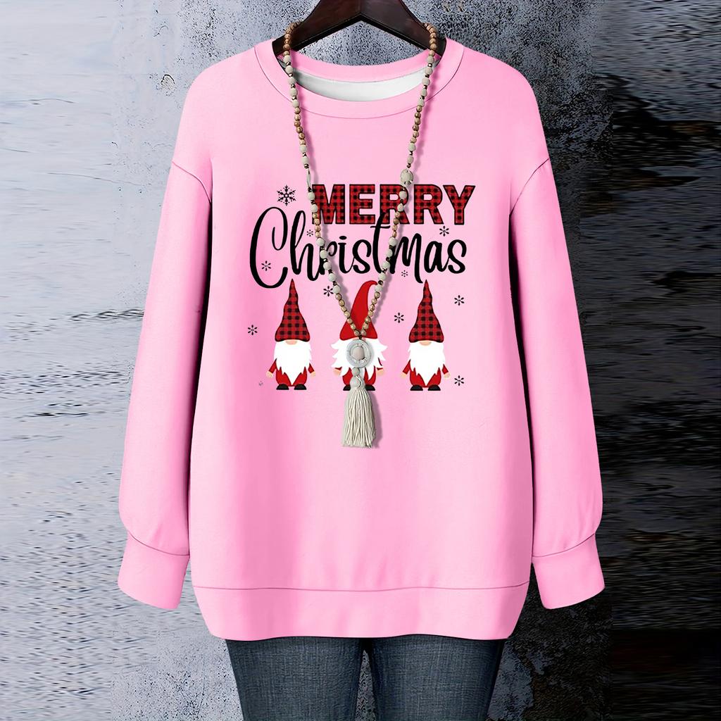 Ladies' Christmas Printed Round Neck Long Sleeved T-shirt Sweatshirt Top