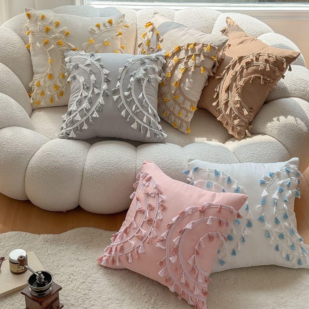 

Handcraft Tassel Pillowcase 45*45CM Nordic Pillow Decor Colorful 18inch Boho Pillow Cover Hotel рожевий