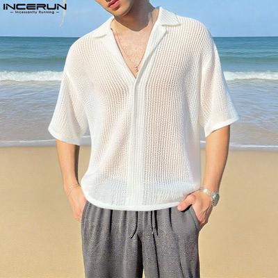 Herren Übergröße Kurzarm Aushöhlen Mesh Transparent Nähte Tops T-Shirts