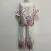 Elastic Waistband Top Pants Set Trendy Crew Neck Dressing Up Women Floral Plaid Print Wide Leg Harem Outfit